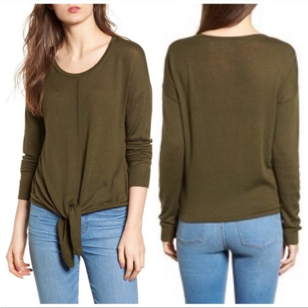 Madewell Olive Green Tie Front Sweater Medium